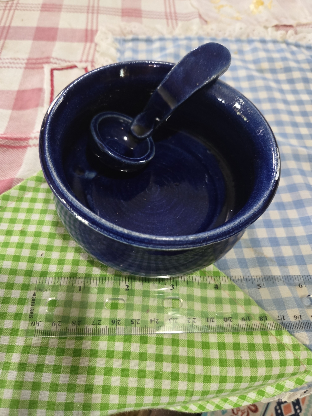 Deep Blue Pottery Bowl with Spoon